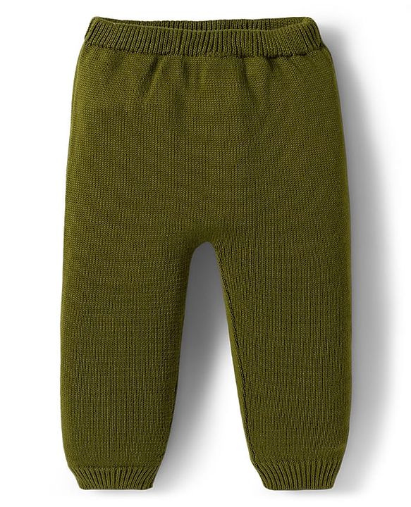 Babyhug Organic Cotton Knitted Full Sleeves Pullover Sweater Set With Tiger Embroidery & Cap - Olive Green