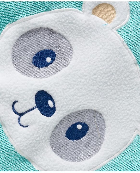 Babyhug Organic Cotton Knit Full Raglan Sleeves Striped Pullover Sweater Set with Cap & Bear Patch Detailing - Teal Blue
