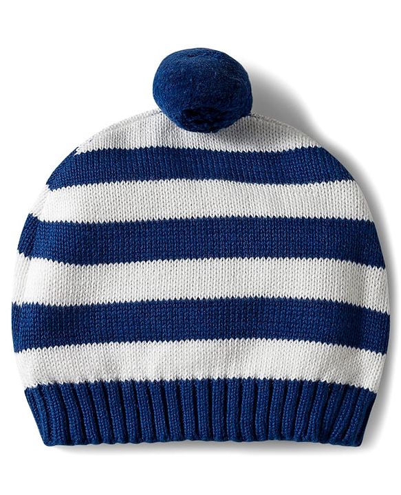 Babyhug Organic Cotton Knit Full Sleeves Pullover Sweater Set With Giraffe Embroidery & Cap - Red & Navy Blue