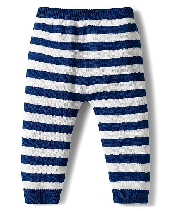 Babyhug Organic Cotton Knit Full Sleeves Pullover Sweater Set With Giraffe Embroidery & Cap - Red & Navy Blue