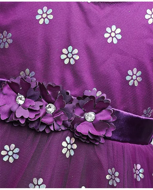 Buy Babyhug Woven Sleeveless Party Dress With Floral Corsage & Foil Print -  Purple for Girls (2-3Years) Online in India, Shop at FirstCry.com