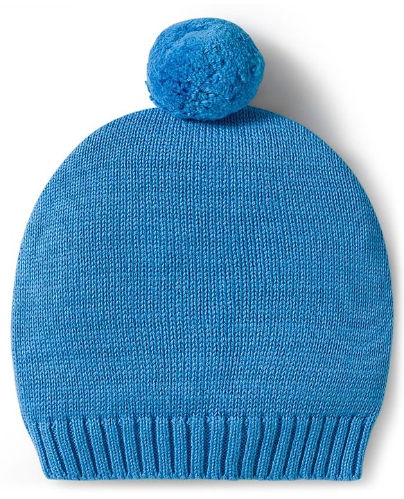 Babyhug Organic Cotton Knit Full Sleeves Sweater Set with Stripes & Bee Nice Patch & Cap - Blue