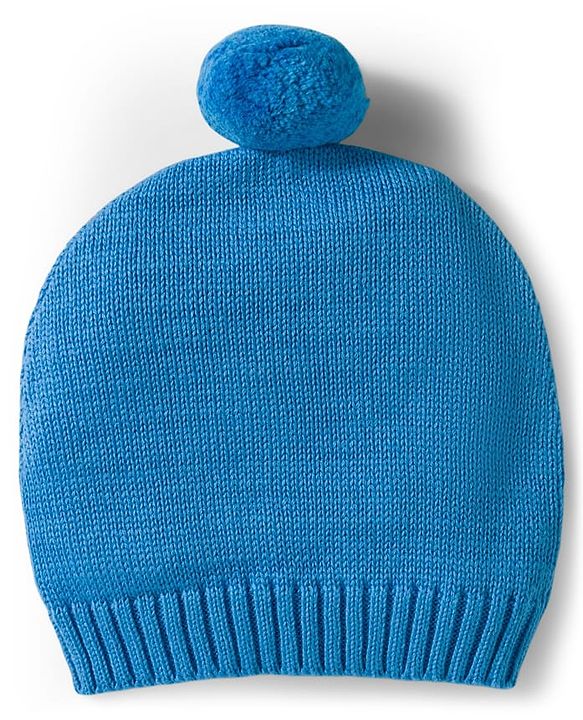 Babyhug Organic Cotton Knit Full Sleeves Sweater Set with Stripes & Bee Nice Patch & Cap - Blue