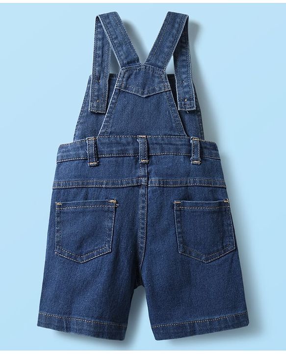 Babyhug Single Jersey Knit Dungaree & Half Sleeves T-Shirt With Dino Print - Blue