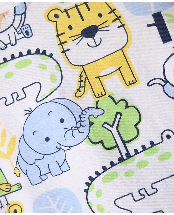Babyhug Single Jersey Knit Dungaree & Half Sleeves T-Shirt With Dino Print - Blue