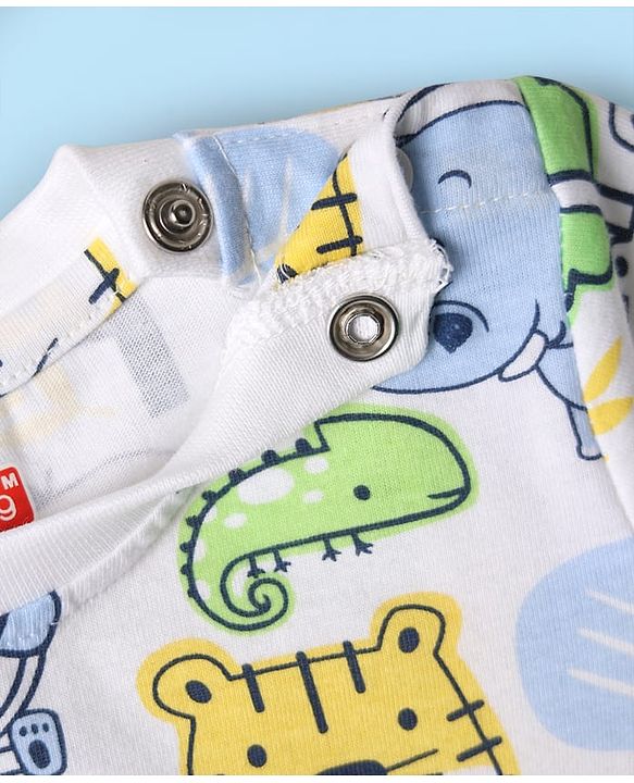 Babyhug Single Jersey Knit Dungaree & Half Sleeves T-Shirt With Dino Print - Blue