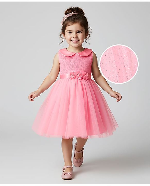 Babyhug Cap Sleeves Party Wear Dots Print - Peach