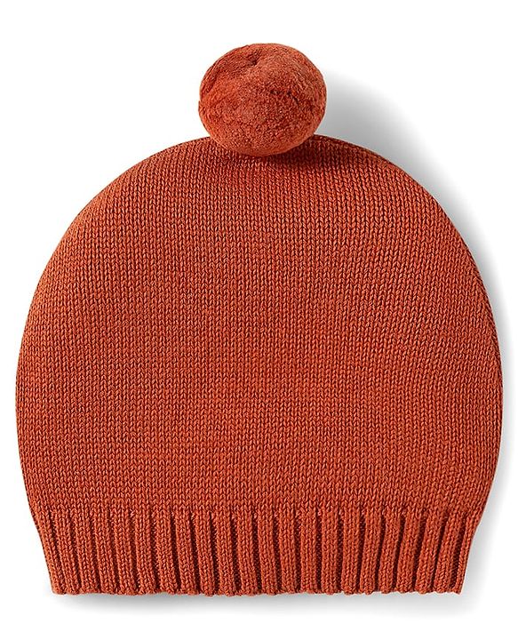 Babyhug Organic Cotton Knit Full Sleeves Sweater Set with Teddy Bear Print & Cap - Brown