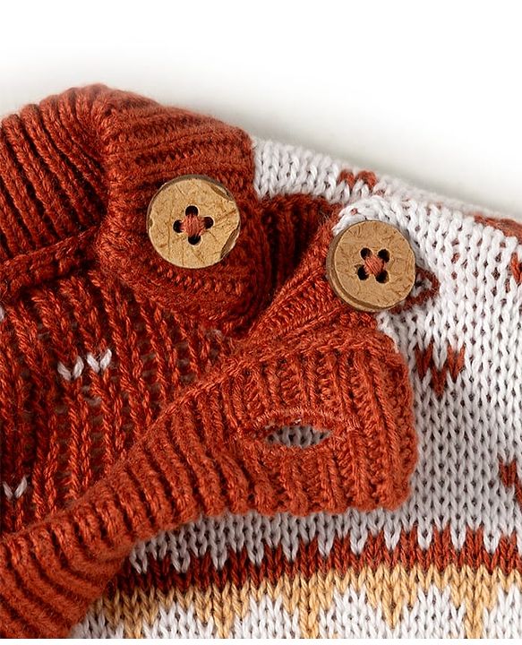Babyhug Organic Cotton Knit Full Sleeves Sweater Set with Teddy Bear Print & Cap - Brown