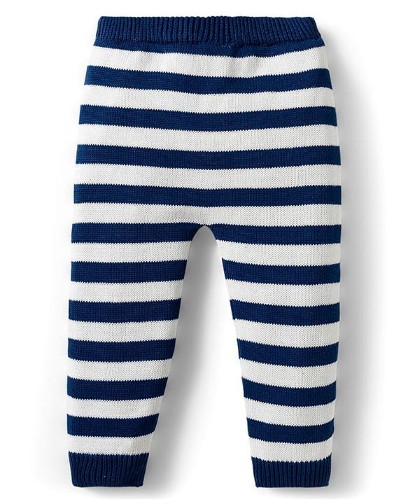 Babyhug Organic Cotton Knitted Full Raglan Sleeves Striped Sweater Set With Zebra Embroidery & Cap - Multicolor