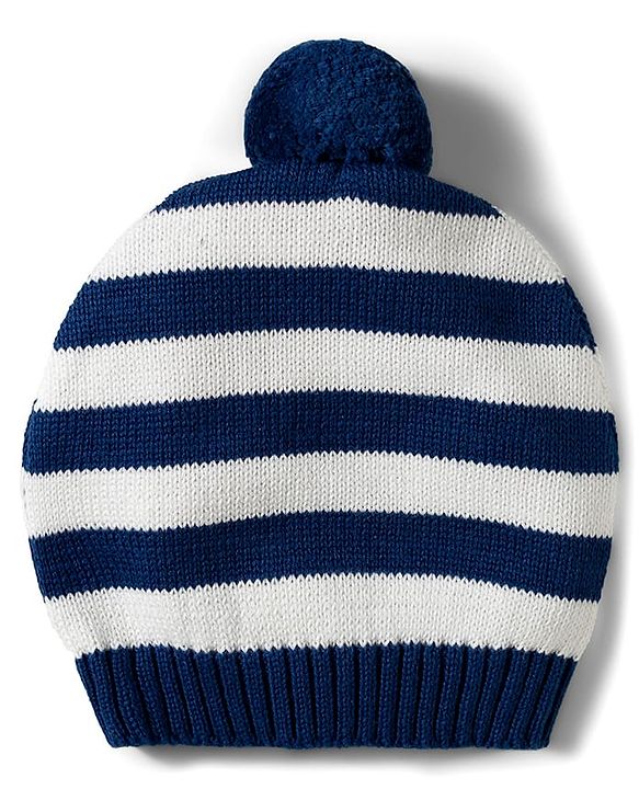 Babyhug Organic Cotton Knitted Full Raglan Sleeves Striped Sweater Set With Zebra Embroidery & Cap - Multicolor