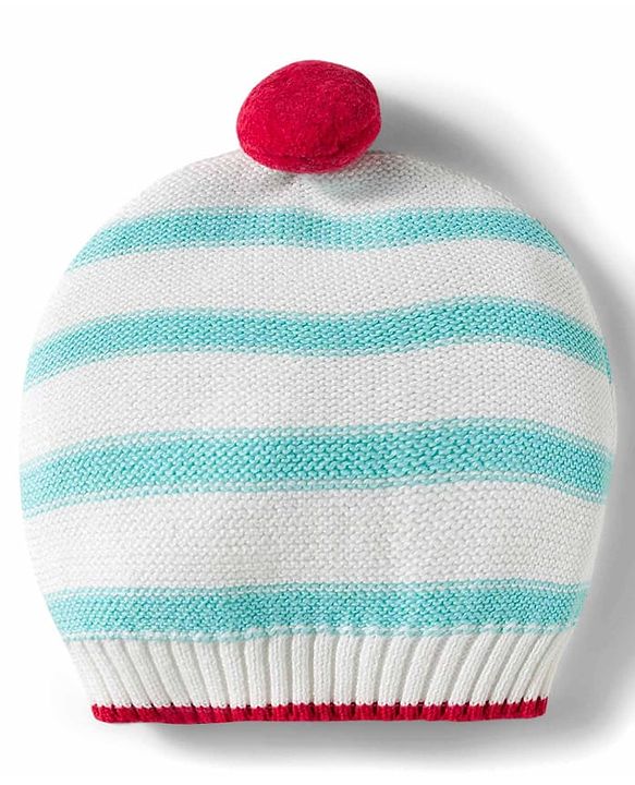 Babyhug Organic Cotton Knit Full Sleeves Sweater Set with Stripes & Yatch Design & Cap - Light Blue