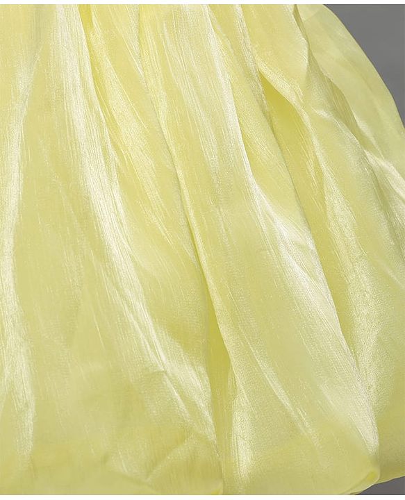 Babyhug Woven Half Puffed Sleeves Party Dress with Floral Applique - Yellow