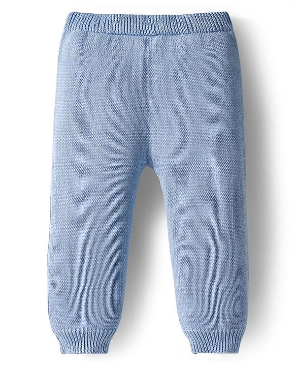 Babyhug Organic Cotton Knit Full Sleeves Striped Pullover Sweater Set with Cap & Unicorn Patch Detailing - Light Blue