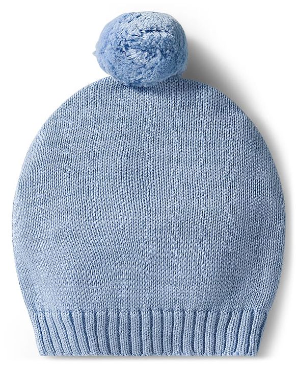 Babyhug Organic Cotton Knit Full Sleeves Striped Pullover Sweater Set with Cap & Unicorn Patch Detailing - Light Blue