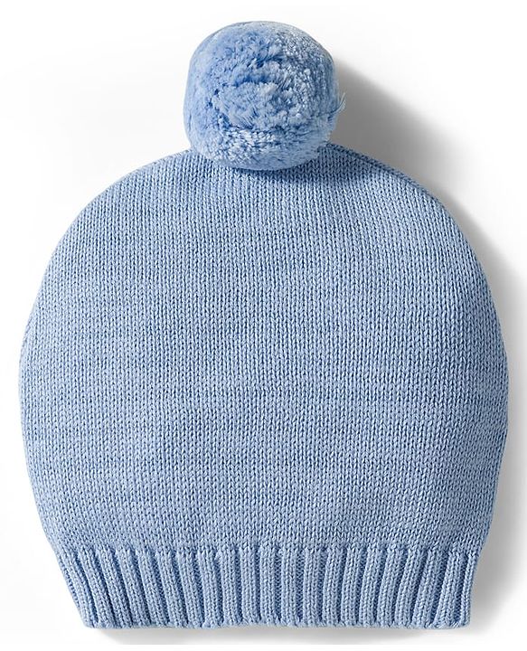 Babyhug Organic Cotton Knit Full Sleeves Striped Pullover Sweater Set with Cap & Unicorn Patch Detailing - Light Blue