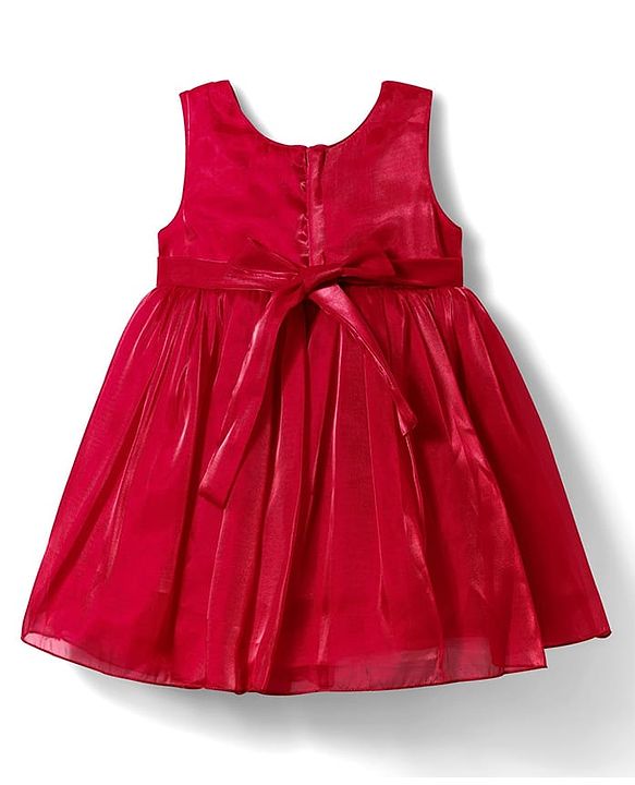 Babyhug Woven Sleeveless Solid Color Party Dress with Floral Applique - Red