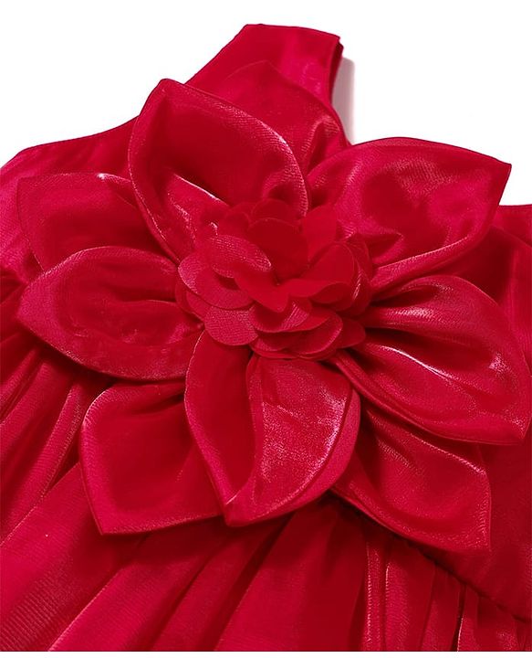 Babyhug Woven Sleeveless Solid Color Party Dress with Floral Applique - Red