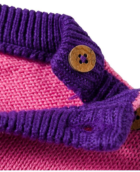 Babyhug Organic Cotton Knitted Full Sleeves Pullover Sweater Set With Horse Design & Cap - Purple & Pink