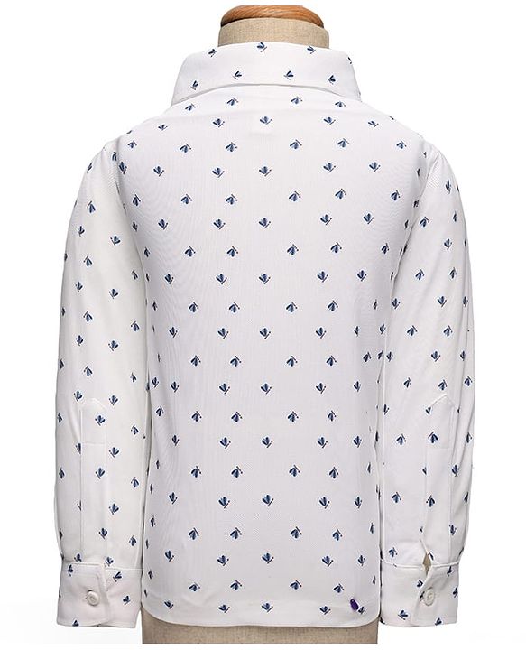 Babyhug Woven Full Sleeves Printed 3 Piece Party Suit With Bow - Navy Blue