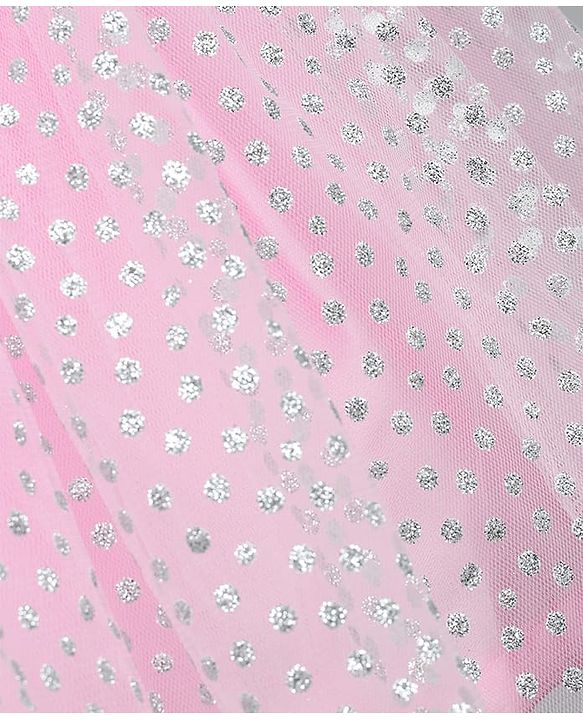Babyhug 5 Layered With Cotton Lining Sleeveless Mesh Party Dress With Foil Print & Bow Applique - Pink