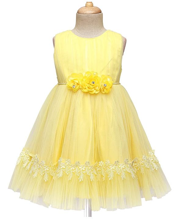 Babyhug 5 Layered With Cotton Lining Fit & Flare Sleeveless Mesh Party Dress With Flower Corsage and Lace Detailing - Pink