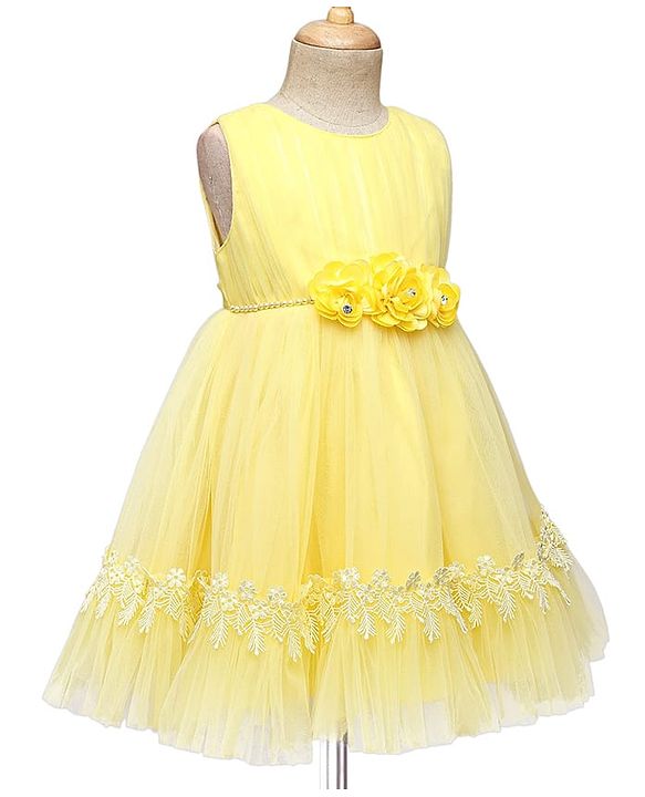 Babyhug 5 Layered With Cotton Lining Fit & Flare Sleeveless Mesh Party Dress With Flower Corsage and Lace Detailing - Pink