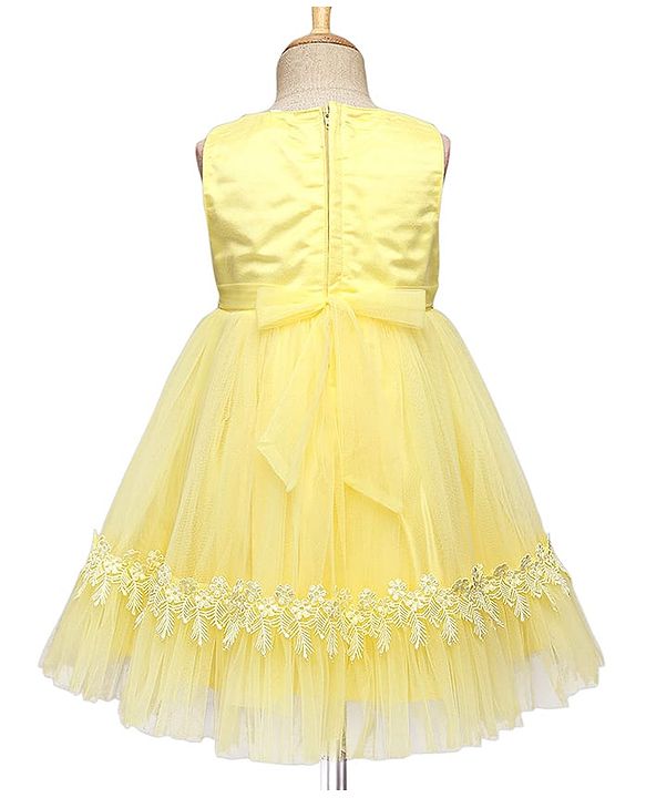 Babyhug 5 Layered With Cotton Lining Fit & Flare Sleeveless Mesh Party Dress With Flower Corsage and Lace Detailing - Pink