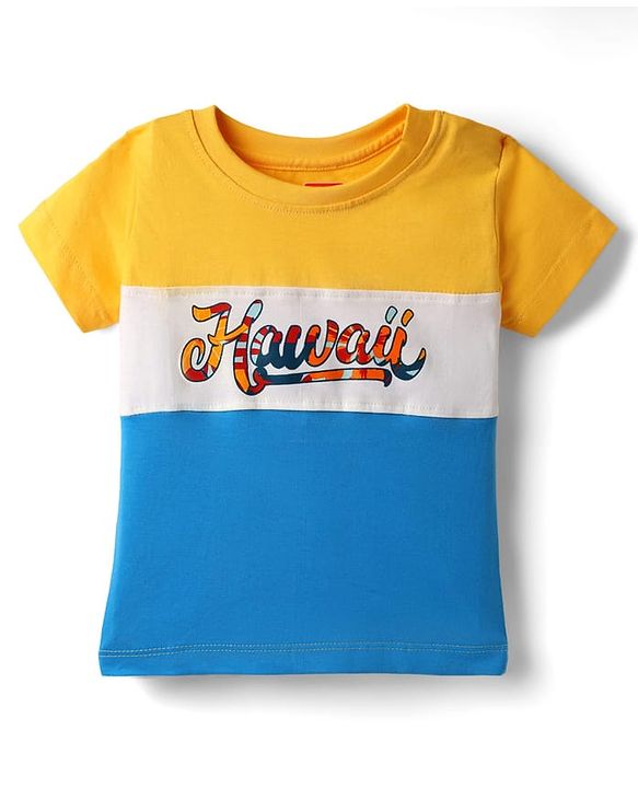 Babyhug Single Jersey Knit Half Sleeves T-Shirt & Short Set With Text Print - Yellow & Blue