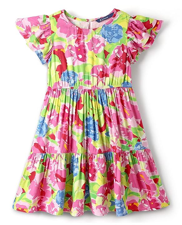 Pine Kids Woven Half Sleeves Dress With Floral Print - Pink