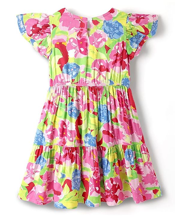 Pine Kids Woven Half Sleeves Dress With Floral Print - Pink
