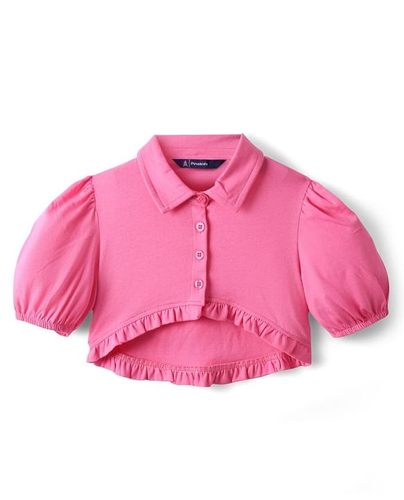 Pine Kids Cotton Knit Half Sleeves Jacket & Frock With Floral Print - Pink & Limegreen