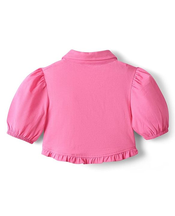 Pine Kids Cotton Knit Half Sleeves Jacket & Frock With Floral Print - Pink & Limegreen