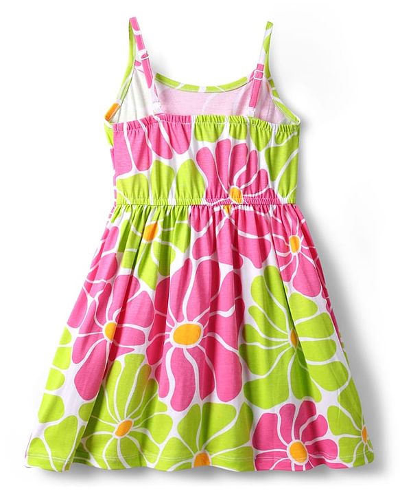Pine Kids Cotton Knit Half Sleeves Jacket & Frock With Floral Print - Pink & Limegreen