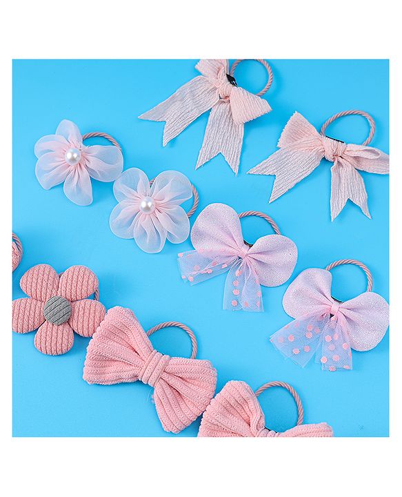Babyhug Rubber Bands with Bow and Floral Applique Pack of 10 -  Pink