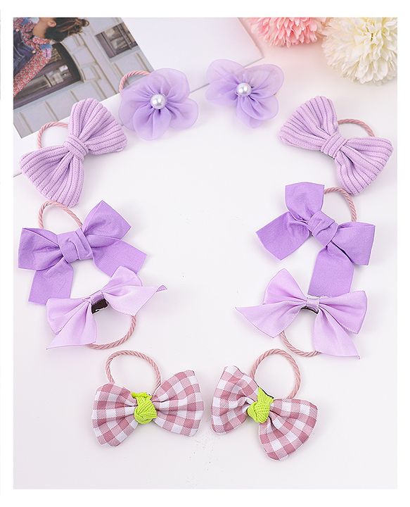 Babyhug Rubber Bands with Bow and Floral Applique Pack of 10 - Lilac