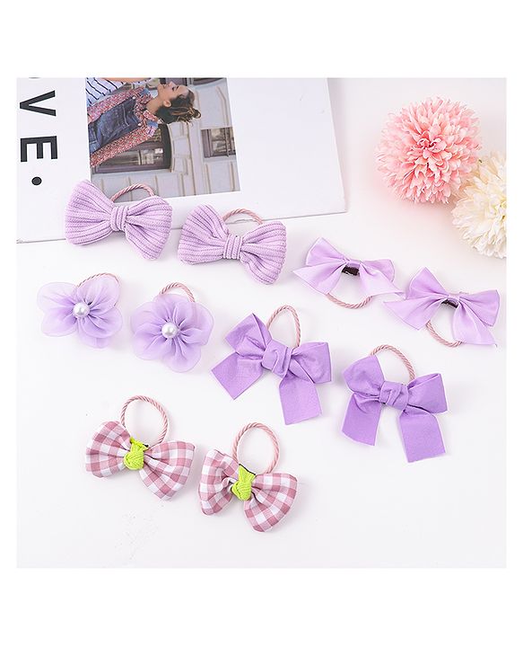 Babyhug Rubber Bands with Bow and Floral Applique Pack of 10 - Lilac