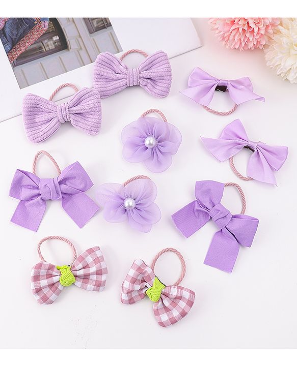 Babyhug Rubber Bands with Bow and Floral Applique Pack of 10 - Lilac