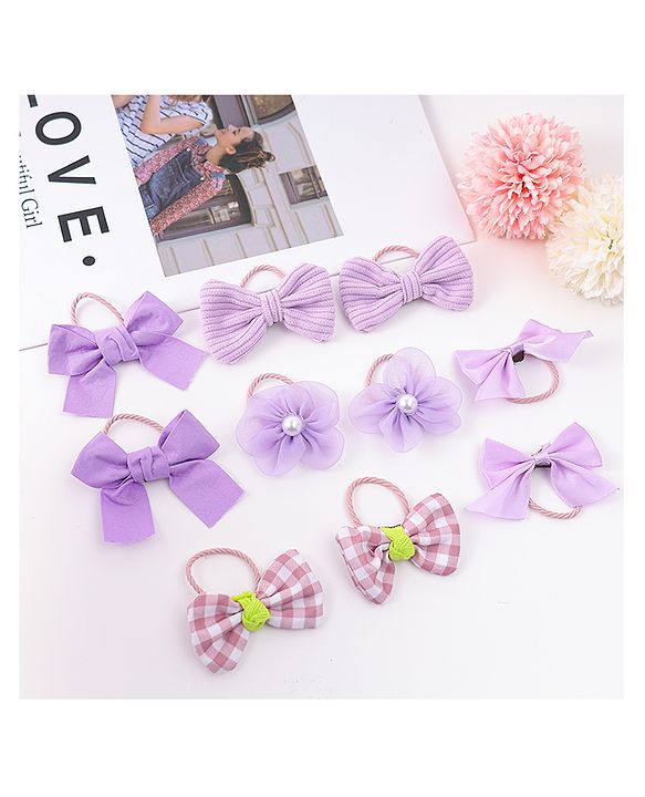 Babyhug Rubber Bands with Bow and Floral Applique Pack of 10 - Lilac