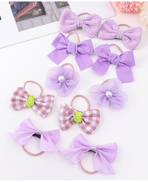 Babyhug Rubber Bands with Bow and Floral Applique Pack of 10 - Lilac