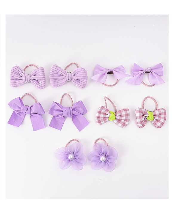 Babyhug Rubber Bands with Bow and Floral Applique Pack of 10 - Lilac