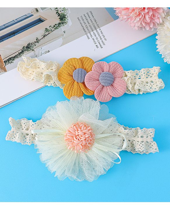 Babyhug Free Size Headbands with Floral Applique Pack of  2 - White