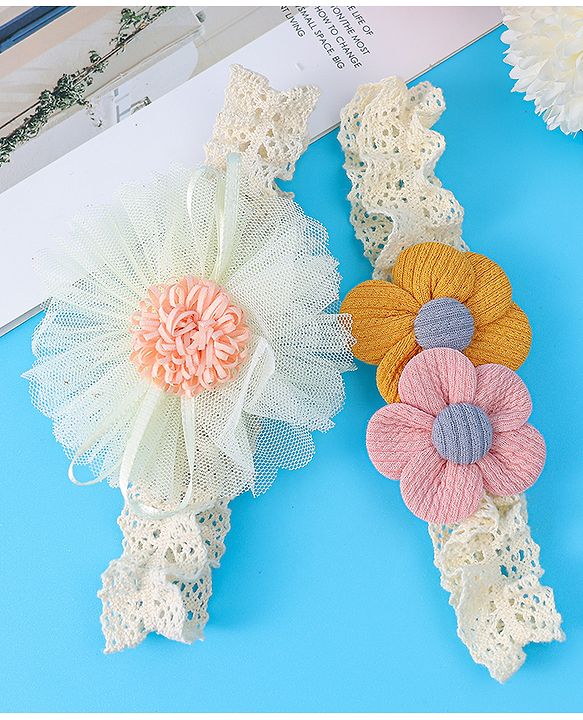 Babyhug Free Size Headbands with Floral Applique Pack of  2 - White