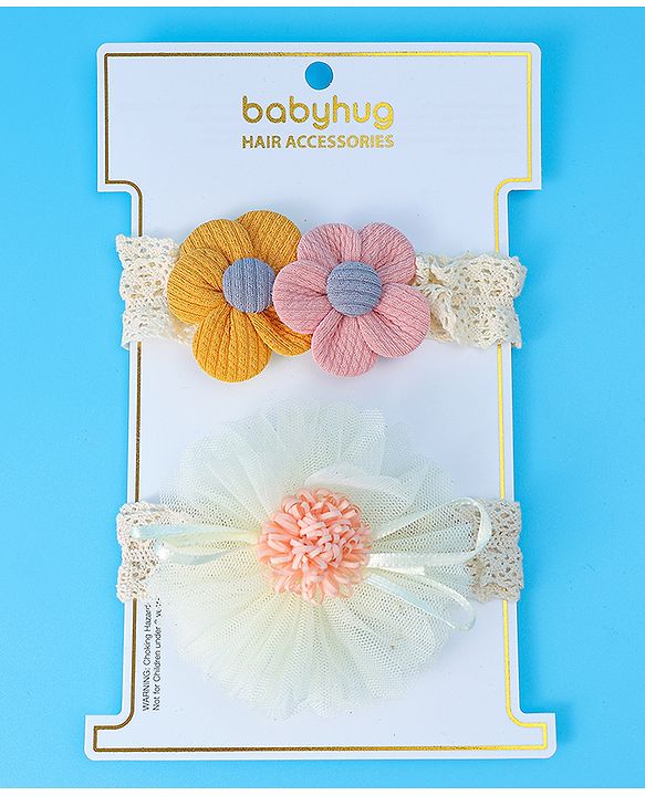 Babyhug Free Size Headbands with Floral Applique Pack of  2 - White