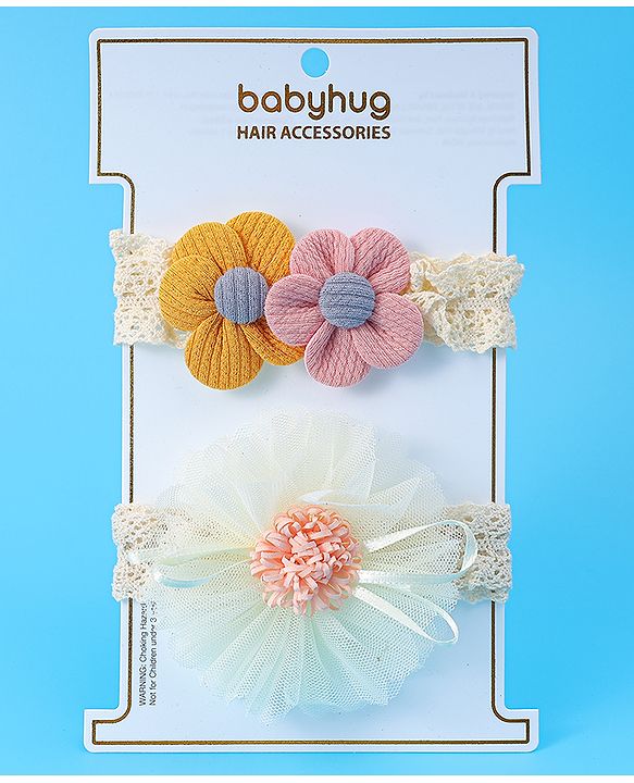 Babyhug Free Size Headbands with Floral Applique Pack of  2 - White