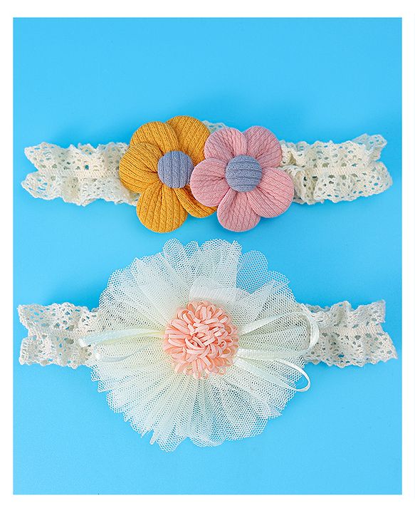 Babyhug Free Size Headbands with Floral Applique Pack of  2 - White