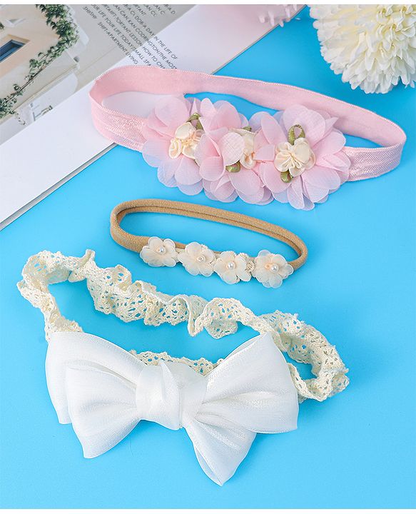 Babyhug Free Size Headbands with Floral & Bow Pack of 3 - Multicolor