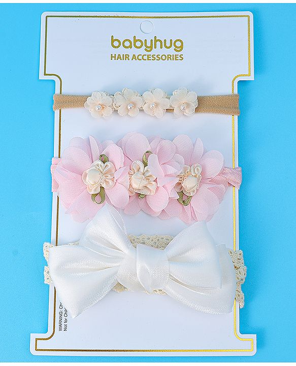 Babyhug Free Size Headbands with Floral & Bow Pack of 3 - Multicolor