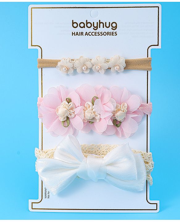Babyhug Free Size Headbands with Floral & Bow Pack of 3 - Multicolor