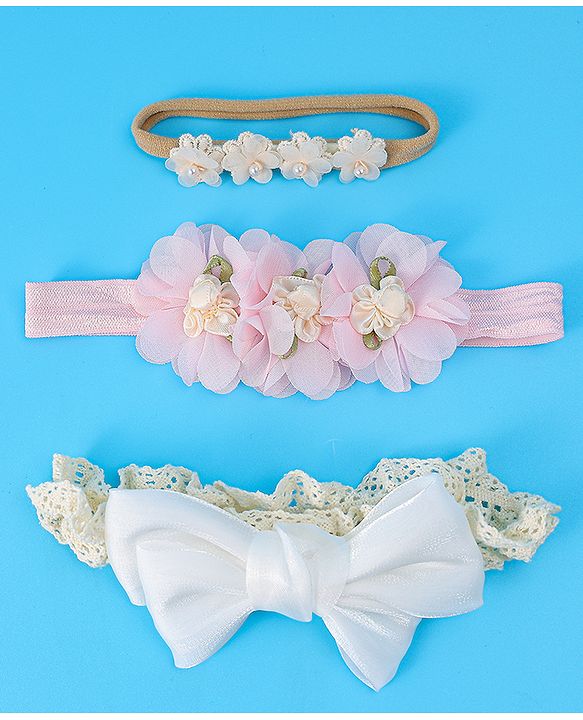 Babyhug Free Size Headbands with Floral & Bow Pack of 3 - Multicolor